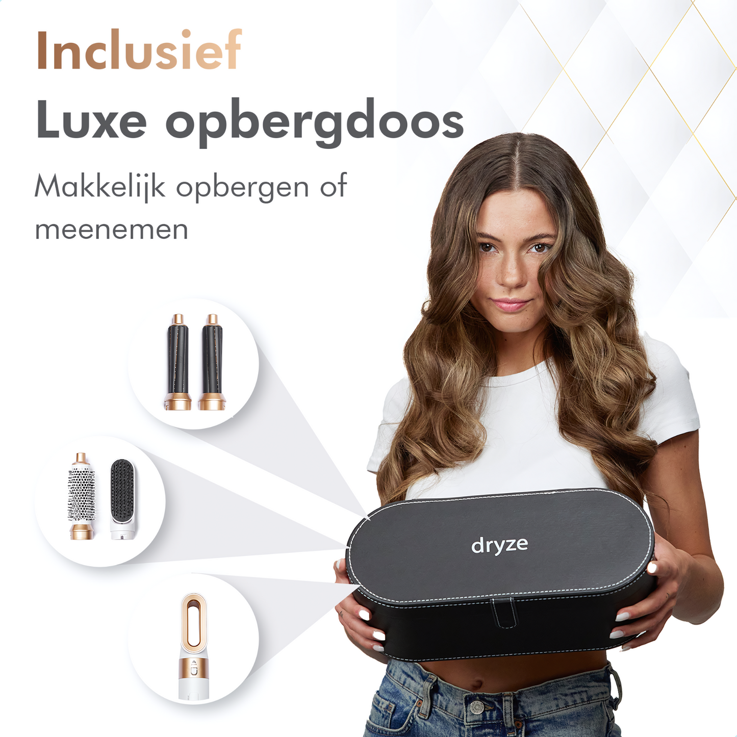 LumiCurl™ 5 in 1 + Luxe opbergcase | Haar Tool die krult en föhnt